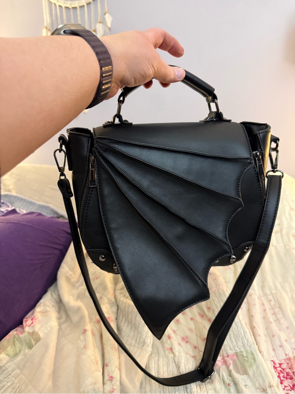 Banned Black Batwing Top-Handle Crossbody Bag